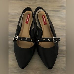 UNIONBAY Women's Black Pointed Toe Buckle Sling Back Flats